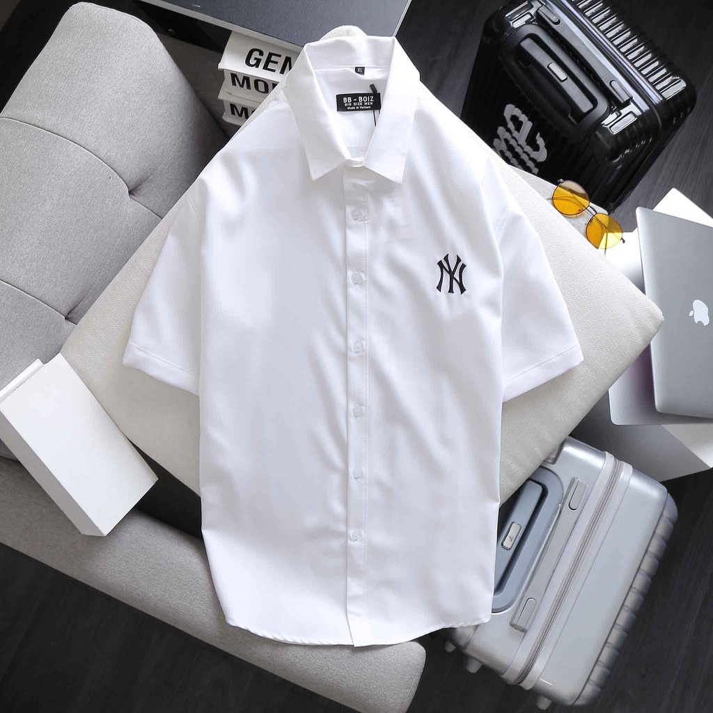 BIGSIZE - Áo sơ mi nam tay ngắn bigsize nhiều mẫu trắng đen form 70 -130kg - NY