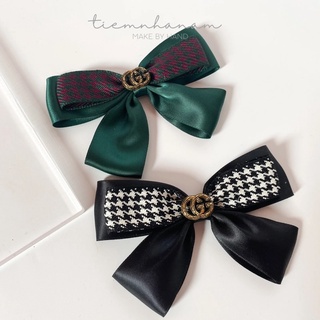 🎀 KẸP TÓC NƠ TẦNG HOẠ TIẾT HOUNDSTOOTH ĐÍNH ĐÁ - [ Nhà Nấm handmade ]