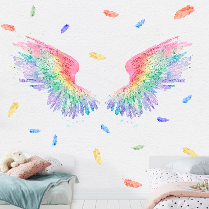 1 Cặp Giấy Dán Tường Hình Đôi Cánh Thiên Thần Màu Sắc Thủ Công DIY Trang Trí Phòng Ngủ/Sofa