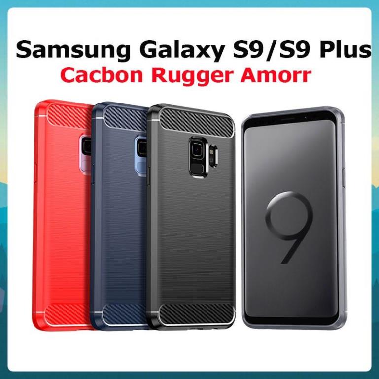 Ốp lưng dẻo Samsung S9, Samsung S9 Plus vân sợi cacbon chống sốc, chống vân tay Rugger Amor