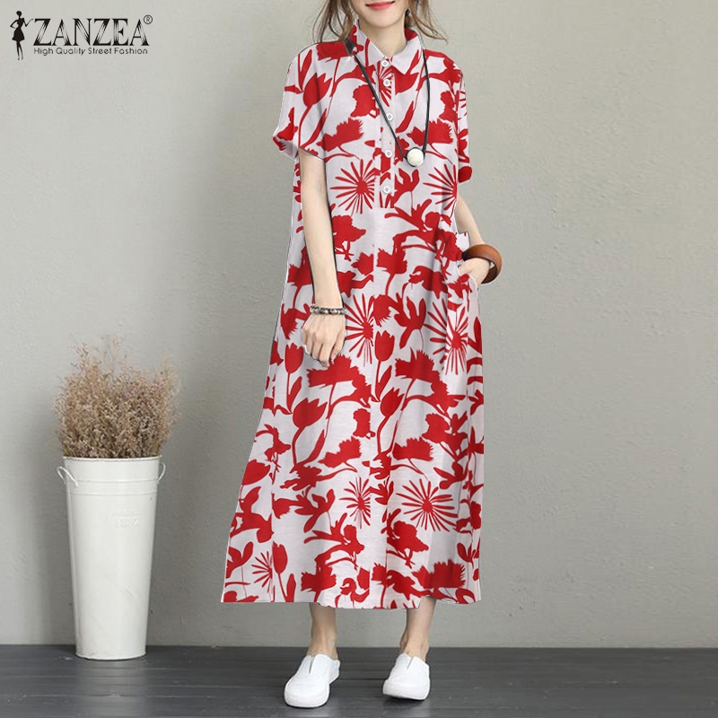 Đầm dài Zanzea tay ngắn thời trang Hàn Quốc cổ điển thanh lịch