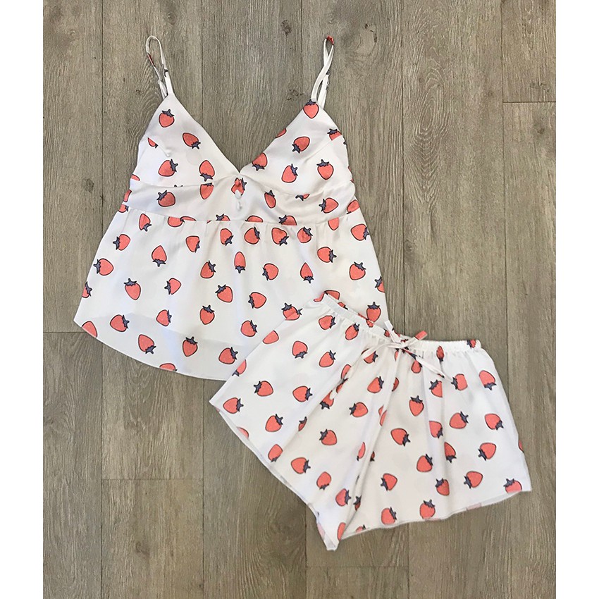 Đồ Ngủ Lụa Satin Họa Tiết Áo Dây Quần Cộc Freesize | BigBuy360 - bigbuy360.vn