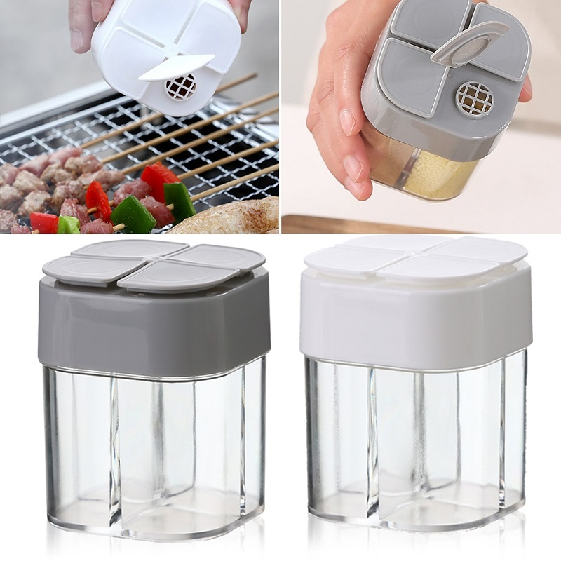 Hũ Nhựa Trong Suốt 4 Ngăn Đựng Gia Vị Có Nắp Đậy Chống Côn Trùng Cho Nhà Bếp