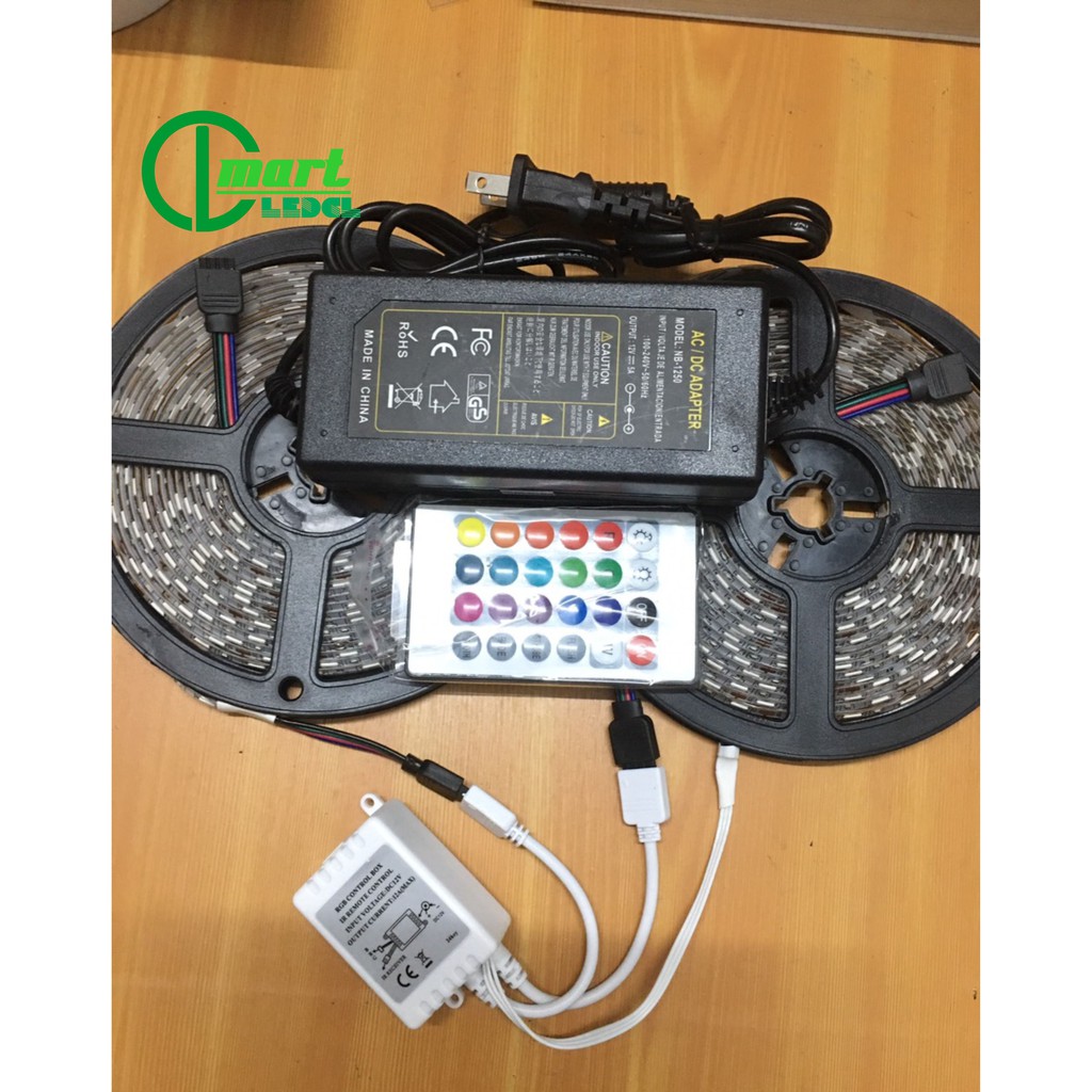 10 MÉT DÂY LED RGB 12V 5050 NHIỀU MÀU KÈM ĐIỀU KHIỂN & NGUỒN