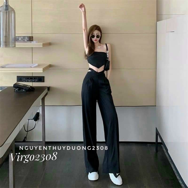 [HÀNG SẴN-CÓ ẢNH THẬT]Quần culottes CUT OUT hở eo trendy/Quần suông ống rộng cut out | BigBuy360 - bigbuy360.vn