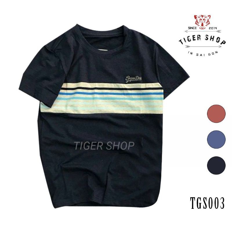 Áo thun nam cổ tròn họa tiết sọc vải đẹp giá rẻ tigershop Tgs050