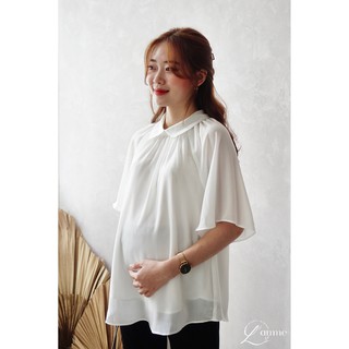 Áo bầu Rita Shirt chất tơ mềm cổ bẻ phù hợp cho mẹ bầu diện đi làm thiết kế bởi LAMME