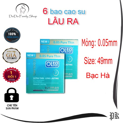 [6 chiếc] Bao cao su OLEO bạc hà size nhỏ kéo dài thời gian 0.05