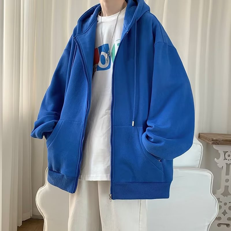 Áo Khoác hoodie Màu Trơn Phối Khóa Kéo Thời Trang Hàn Quốc Cho Nam Và Nữ