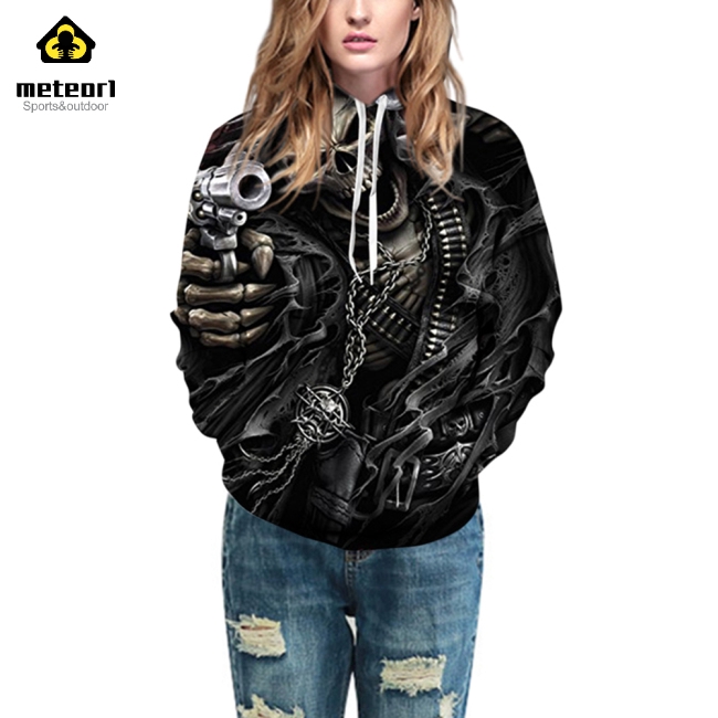 Áo hoodie tay dài có mũ trùm in hình bộ xương 3D kiểu dáng cá tính thời trang cho nam nữ