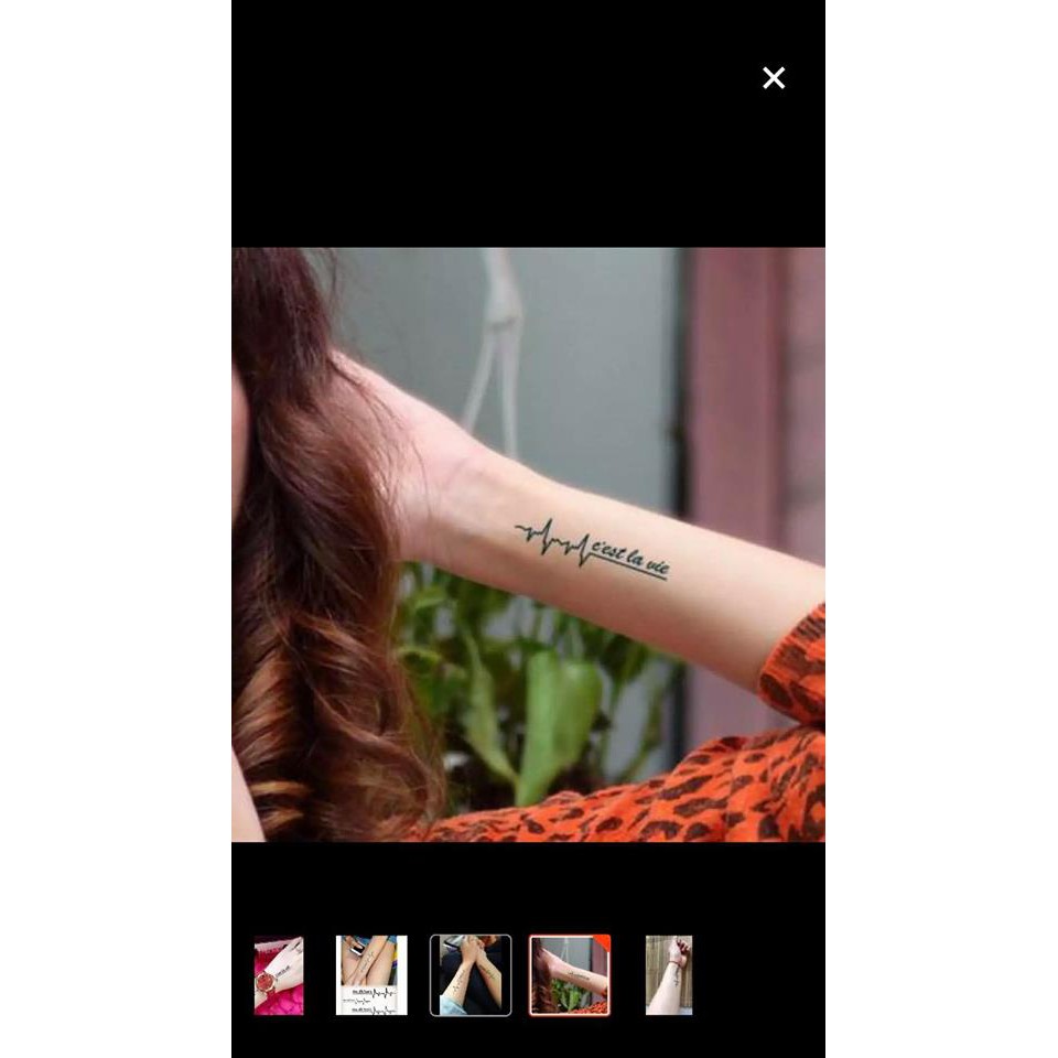 Tấm dán xăm tatoo Valentine Nam Nữ độc đáo Nhịp tim C'Est lavie Meo 1 tấm gồm 3 hình