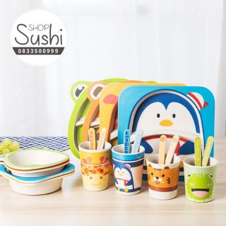 (FreeShip) Bộ bát ăn dặm sợi tre 5 món