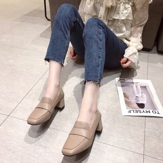 Giầy lười da lỳ gót 5cm