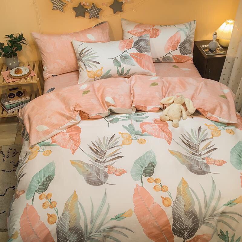 Bộ chăn ga gối Cotton poly M2T Bedding Lá đỏ, vỏ chăn mền, drap nệm và 2 vỏ gối | BigBuy360 - bigbuy360.vn