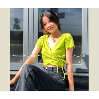Aó croptop đắp chéo cột nơ