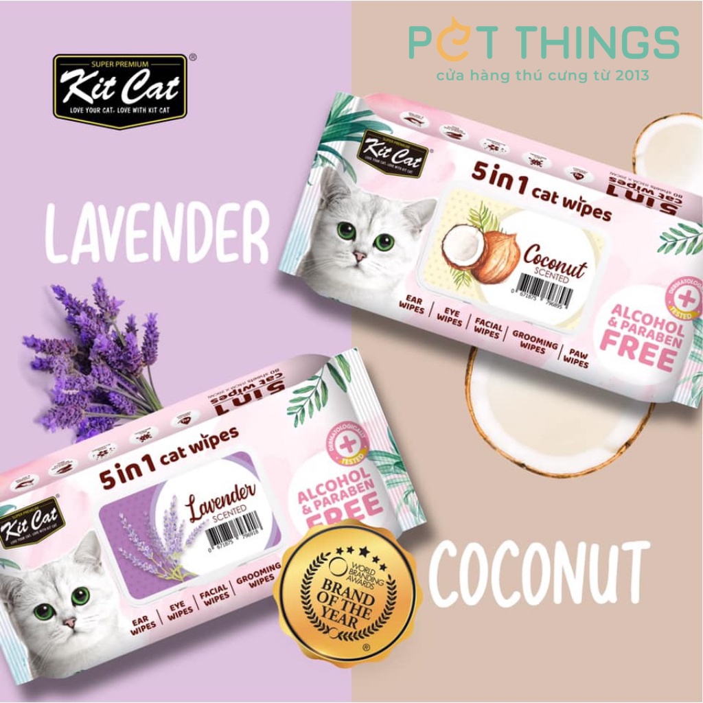 Khăn ướt Kit Cat 5 trong 1 cho mèo, 80 miếng