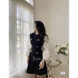 Váy xuông tay bồng đen trắng