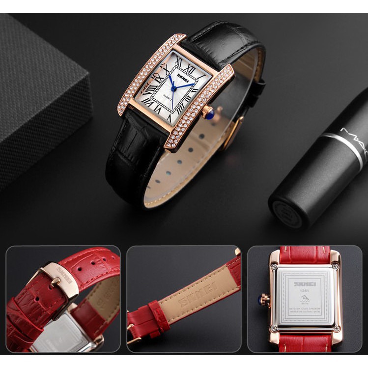Đồng hồ nữ SKMEI chính hãng thời trang dây da mặt vuông viền đá sang trọng SMW08-SHOP NGỌC HUYỀN | BigBuy360 - bigbuy360.vn