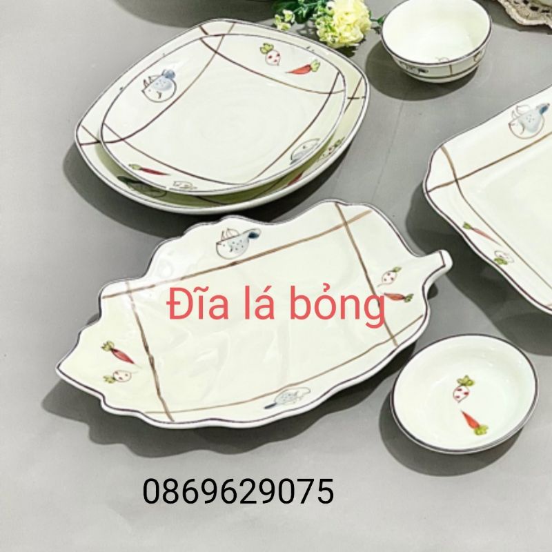Bán lẻ bộ bát đĩa vẽ củ quả men kem.Hàng gốm sứ Bát Tràng.