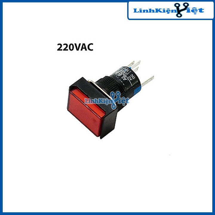 Nút nhấn đề chữ nhật 220VAC LA16J-11D nhấn nhả có đèn
