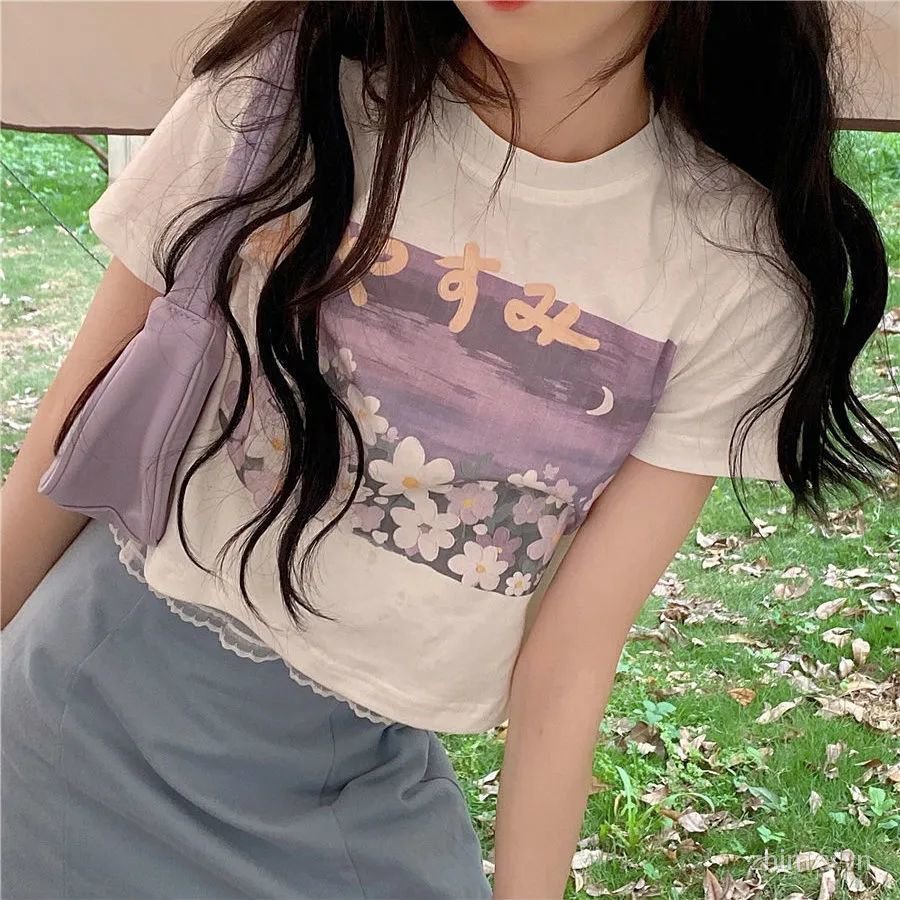 Áo Thun Do Dower Ngắn Tay In Hình Phong Cách Nhật Bản Cho Nữ