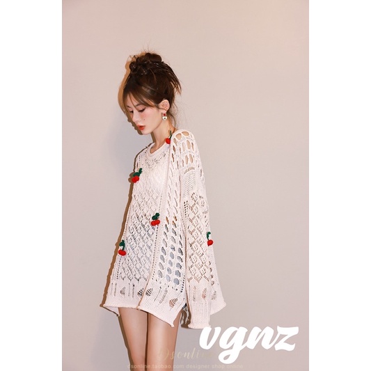 áo len lưới dệt kim oversize mix quả cherry (A1100#)