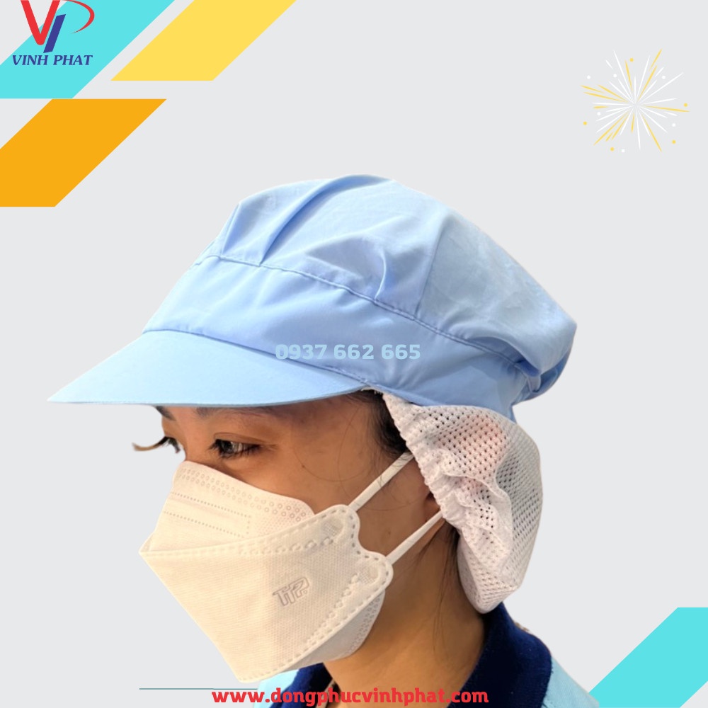 Nón Lưới Dài Trùm Tóc Màu Xanh Trắng Cho Công Nhân Sản Xuất Chế Biến, Thực Phẩm - Mũ Vải Lưới Bảo Hộ, Y Tế - Hình Thật