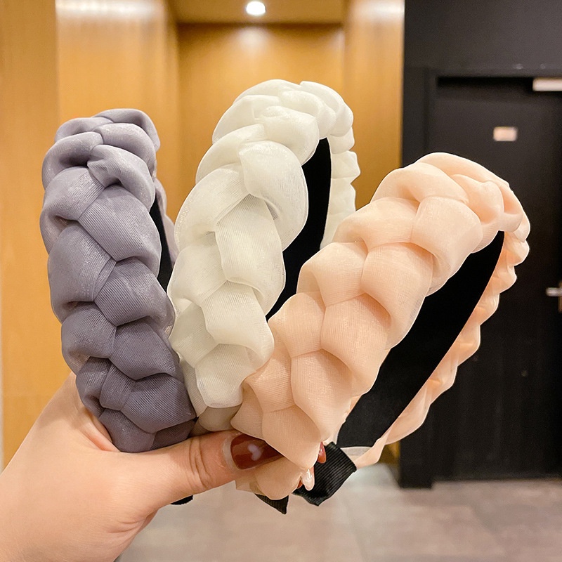 Băng Đô Cài Tóc Hình Xoắn Vải Lưới Dệt Màu Sắc Cổ Điển Phong Cách Hàn Quốc