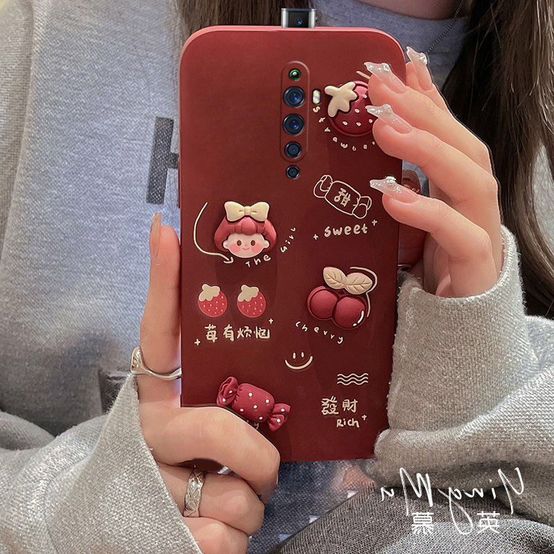 Ốp điện thoại silicon mềm màu kẹo hình cô gái 3d màu đỏ rượu vang độc đáo cho OPPO Reno2F Reno Reno2 Reno5 Reno5pro