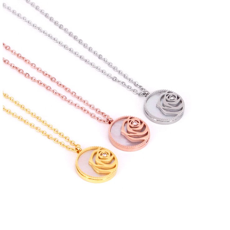 Dây chuyền nữ titan có mặt hình hoa hồng siêu cute, bền màu, chuẩn thời trang