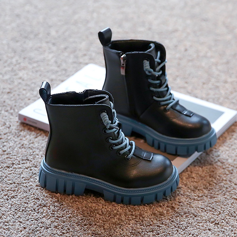 Giày Bốt Martin Cổ Thấp Đế Mềm Có Dây Kéo Chống Trượt Phong Cách Anh Quốc Cổ Điển Cho Bé Gái 3-16 Tuổi