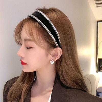 Băng đô nhung bản rộng đính đá pha lê phong cách Hàn Quốc cổ điển