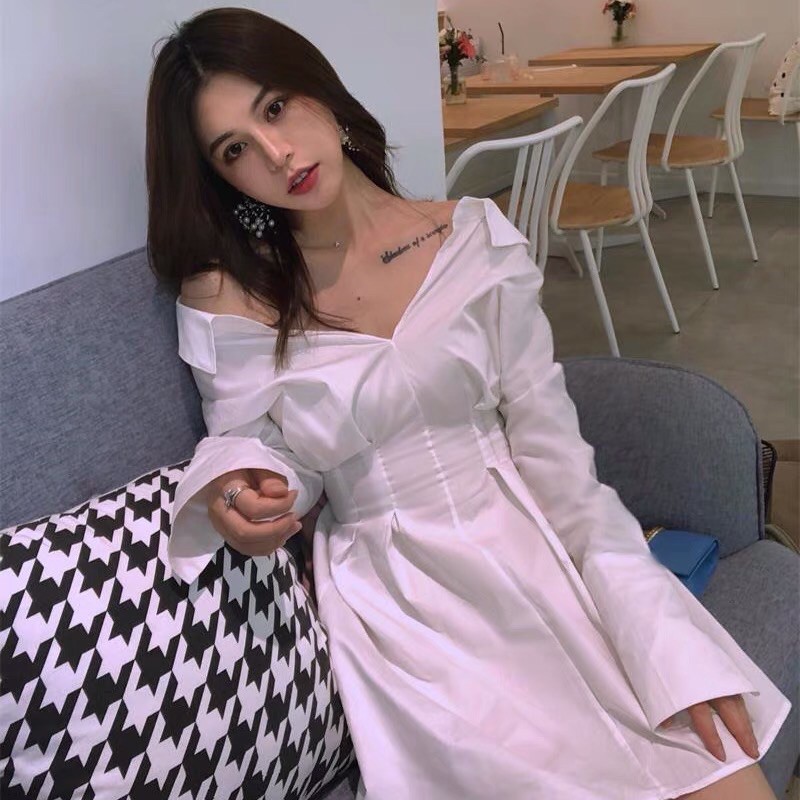 Váy sơ mi chiết eo dáng xoè mặc được hai kiểu