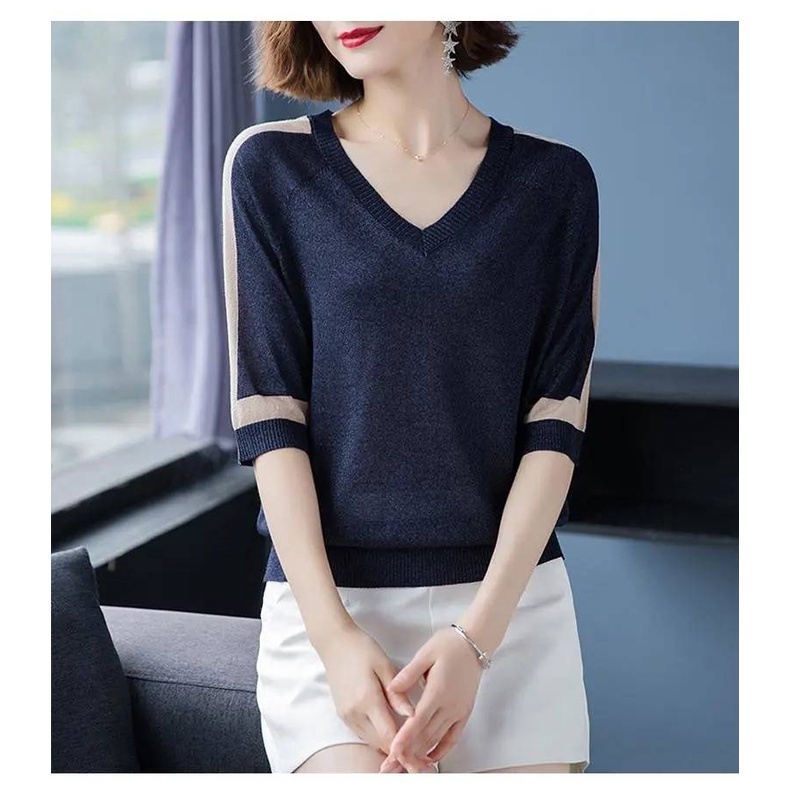 Áo Thun Tay Ngắn Cổ Chữ V Dáng Rộng Plus Size Thời Trang Cho Nữ Trung Niên