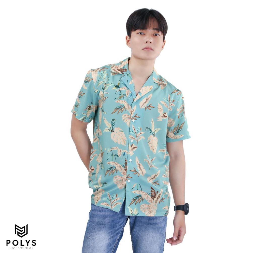 Áo Sơ Mi Nam Tay Ngắn Họa Tiết BLUE TROPICAL - POLYS |  Form Suông, Lụa Mịn, Ít Nhăn, Co Giãn, Không Gò Bó Hầm Bí ◦