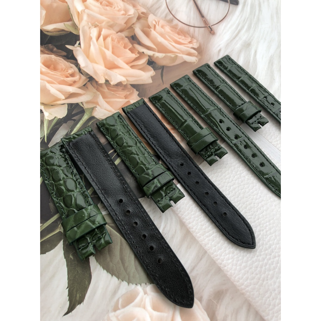 Dây Đồng Hồ Da Bò 100% Màu Xanh Lá Tặng Kèm Chốt Và Đồ Thay Dây