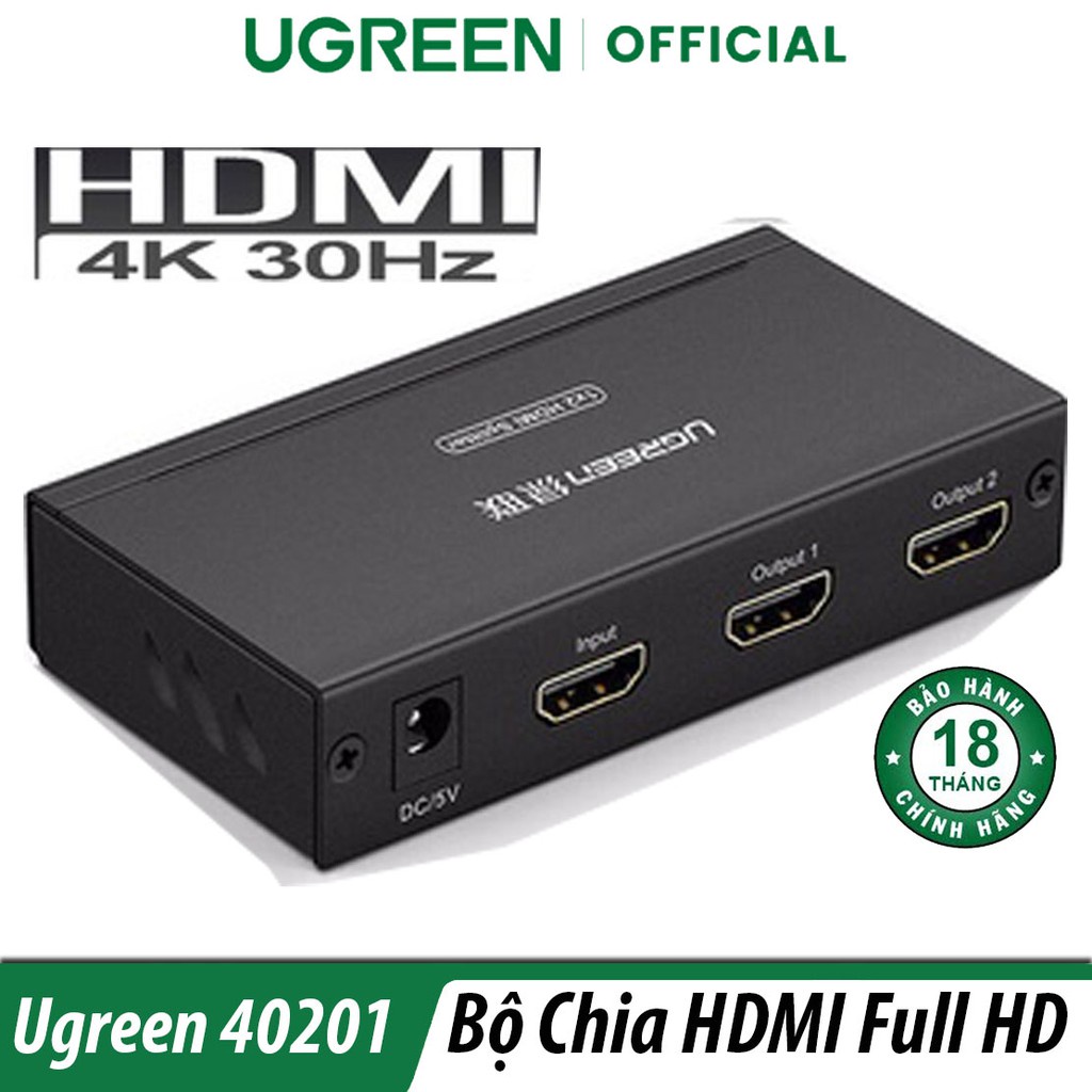 Bộ chia HDMI 1 vào 2 ra hỗ trợ Full HD Ugreen 40201 Chính hãng MM132