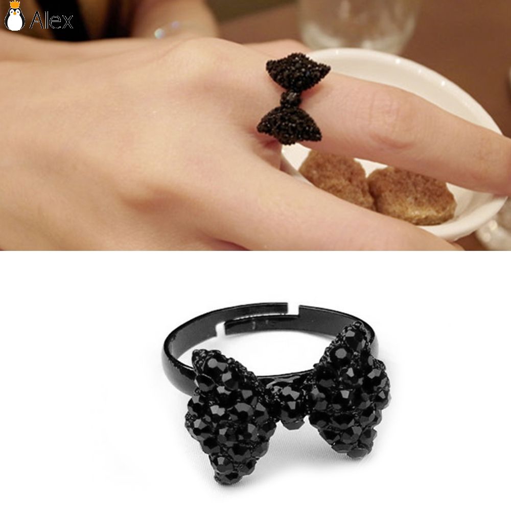 ▶ Sweet Temperament Retro Diamond Bow Ring Flash Drill Adjustable Ring ❣❣Anicc