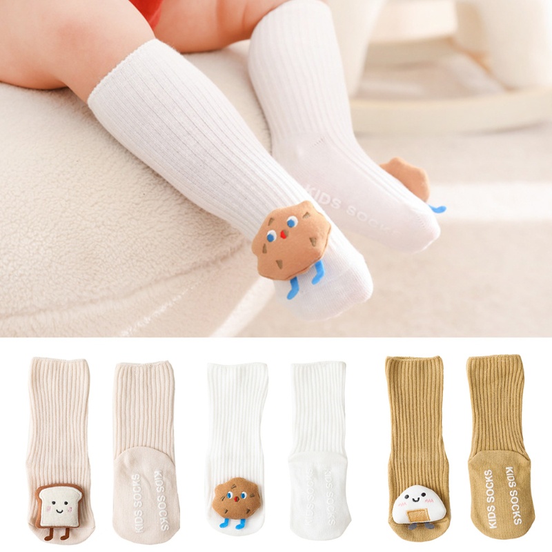 1 Đôi Vớ Cotton Dài Đến Đầu Gối Chống Trượt Thoáng Khí Màu Trơn In Họa Tiết Hoạt Hình Cho Bé