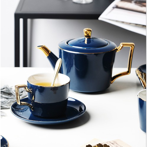 bộ tách trà màu xanh gốm sứ tráng men tặng kèm giá treo và khung thép không gỉ