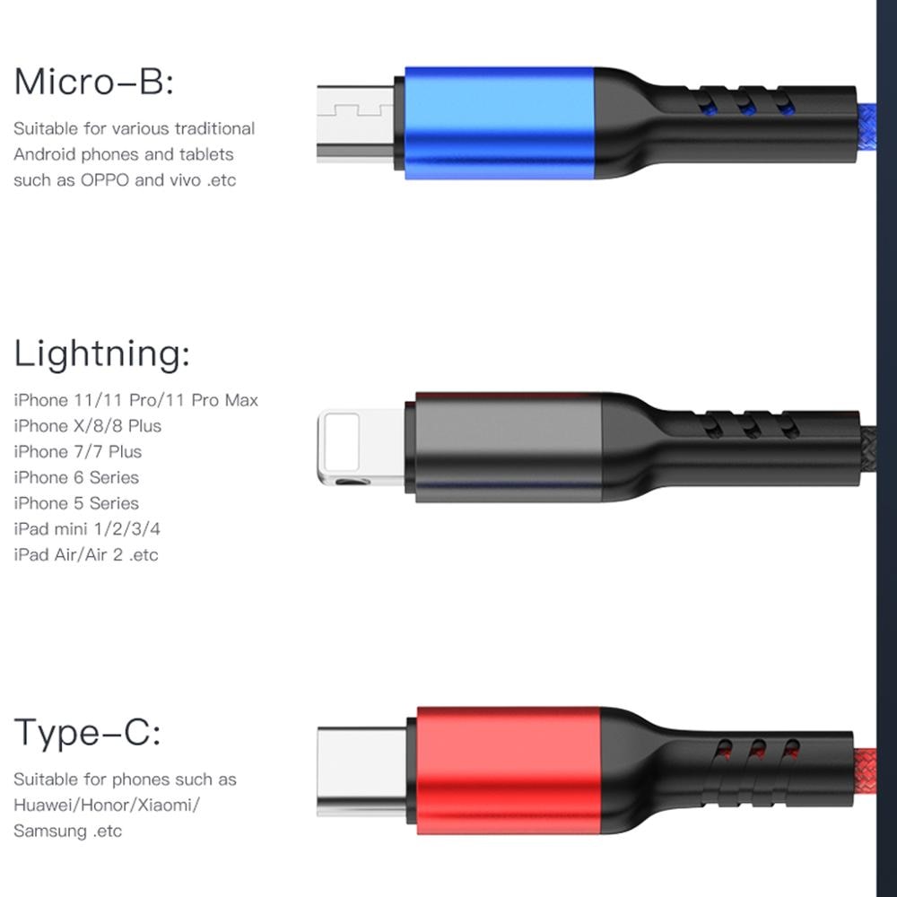 Dây Cáp Sạc Awei Cl-971 3 Trong 1 2.4a Cho Iphone Ipad Xiaomi Huawei