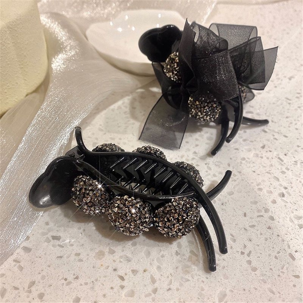 Kẹp Tóc Hình Nơ Đính Đá Màu Đen Thời Trang