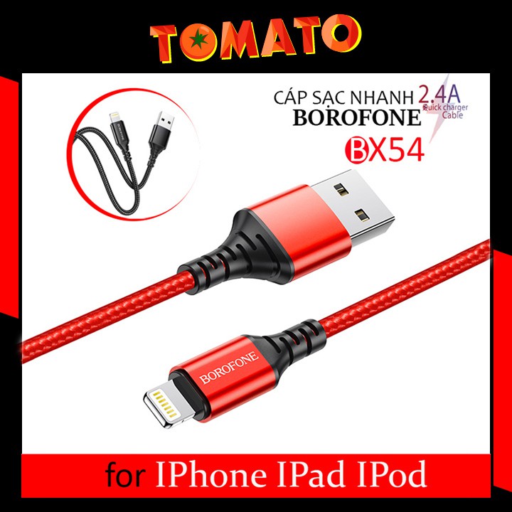 Cáp Sạc IPhone Dây Dù Borofone BX54 Lightining Chính Hãng 1M Sạc Nhanh Cho IPhone,Ipad Chống Đứt Gãy  - Phụ Kiện Tomato