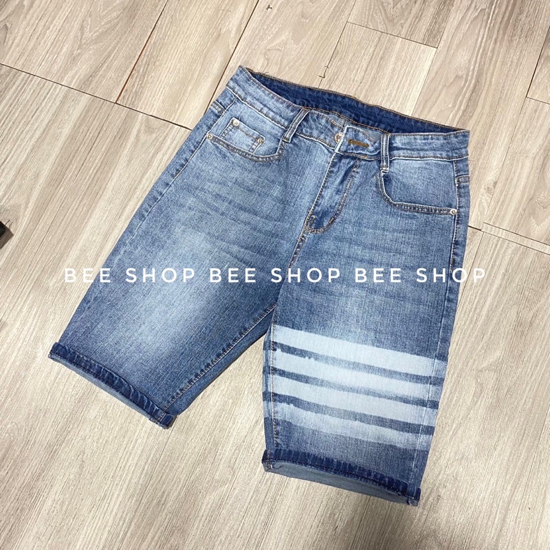 Quần bò ngố Thom sọc ngang, quần jean đùi nam, quần short bò, quần ngố Thom - Bee Shop