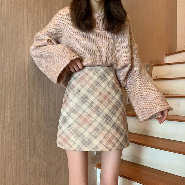 Chân Váy Dạ Women New Korean Retro High Waist Plaid Tweed Skirt | BigBuy360 - bigbuy360.vn