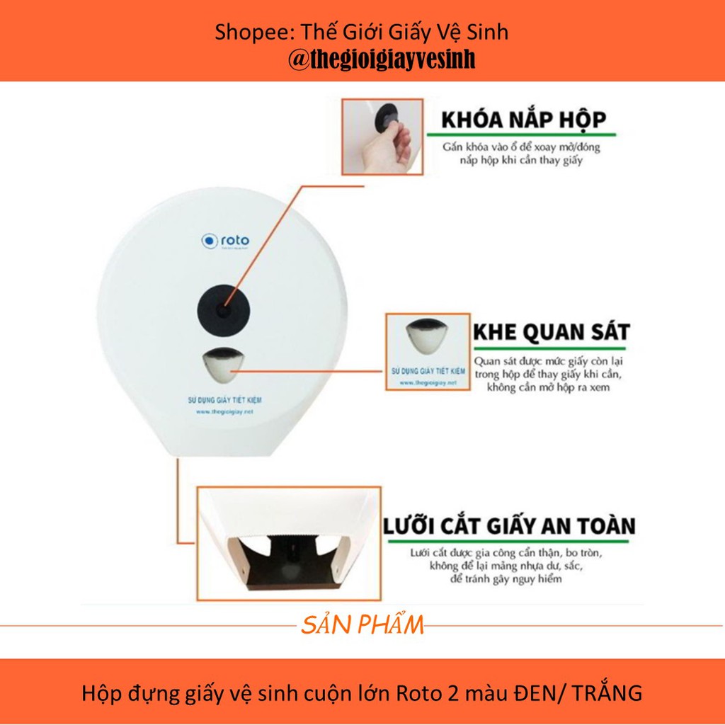 Hộp đựng giấy vệ sinh cuộn lớn treo tường tiện lợi Roto 2 màu ĐEN/ TRẮNG