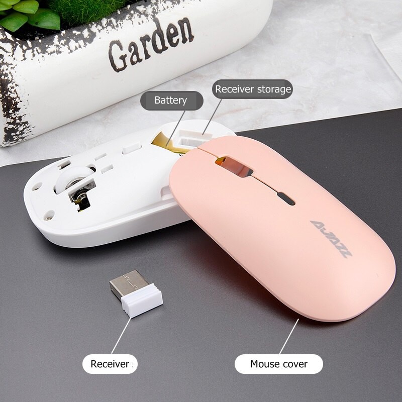 Chuột Không Dây Không Ồn AJAZZ i18 M106 (Silient Mouse) Màu Hồng - Hàng Chính Hãng