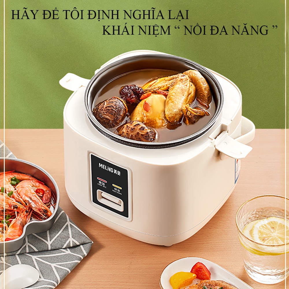 Nồi cơm điện đa năng MeLing, nồi cơm mini 2L dùng nấu cơm, nấu cháo, nấu súp, hầm và hấp đồ ăn. Bảo hành 2 năm.