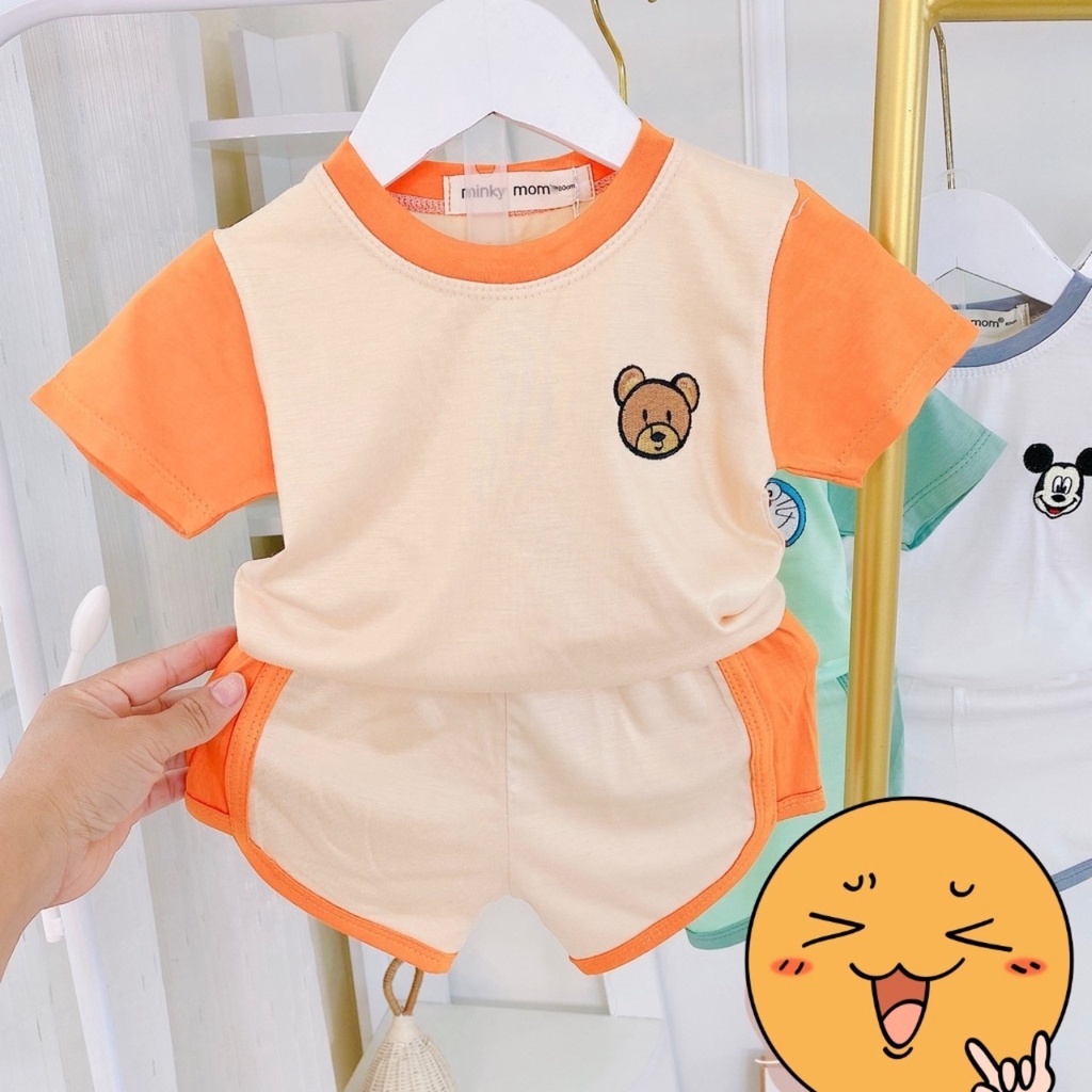 Quần Áo Trẻ Em, Bộ Minky Mom Cộc Tay Chất Thun Lạnh Thêu Hình Chuột Mèo