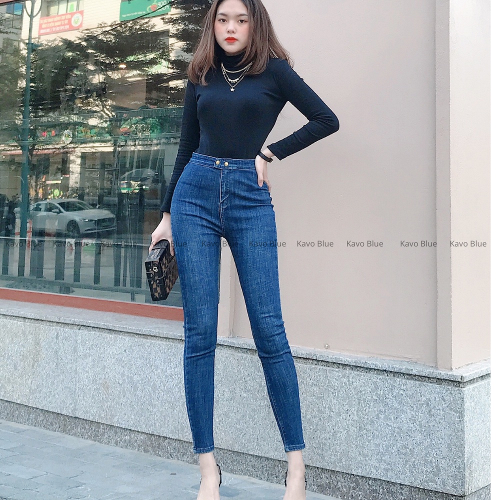 Quần Bò Skinny Nữ KAVO BLUE Lưng Cao Co Giãn 4 Chiều